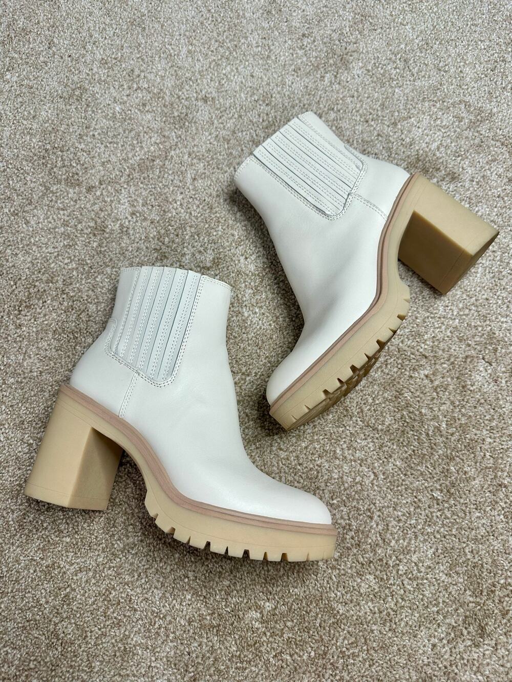 Dolce Vita Caster H2O Ivory Leather Platform Ankle Boots Size 8.5
